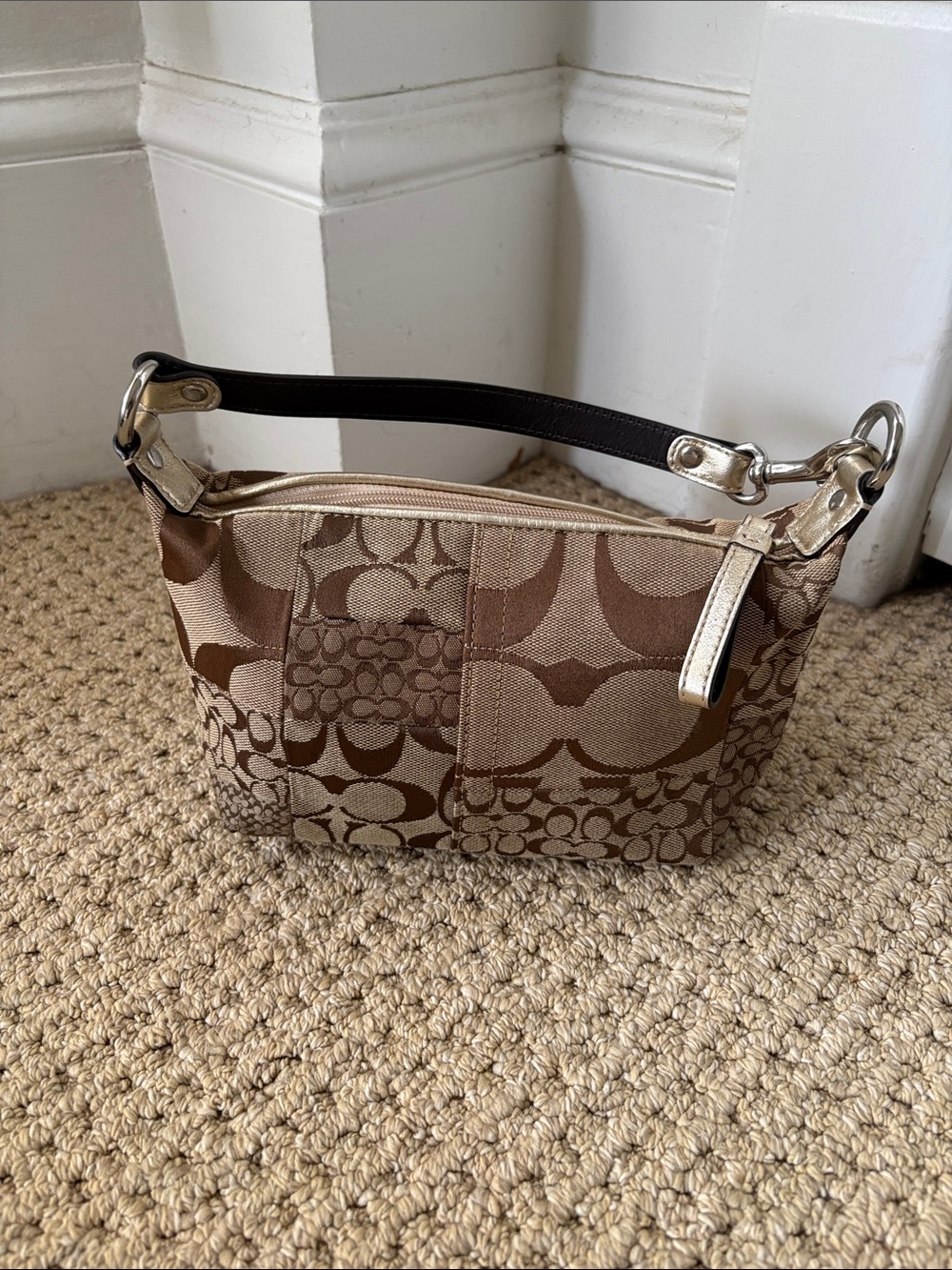 Vintage Y2K Coach Brown Patchwork Mini Baguette Bag